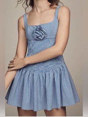 Anthropologie Maeve Rosette drop waist smocked mini dress